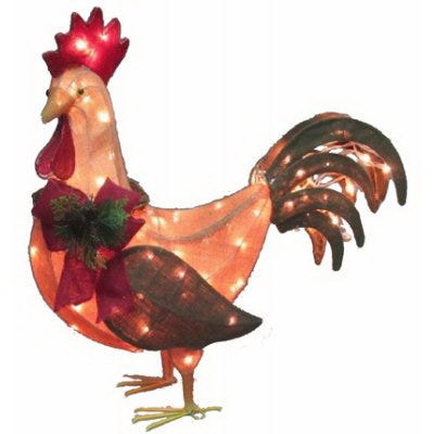Holiday Wonderland 54-443-087 Lighted Burlap Rooster with Wreath, 28 in L