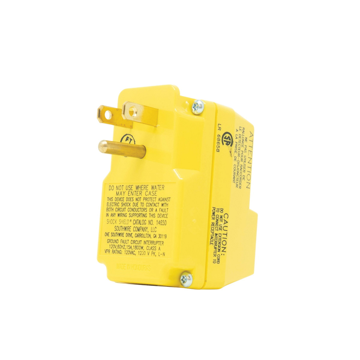 Adapter Plug In, Southwire, 2 -Pole, 15 A, 120 V, NEMA: NEMA 5-15P, 5-15R, Yellow - 2