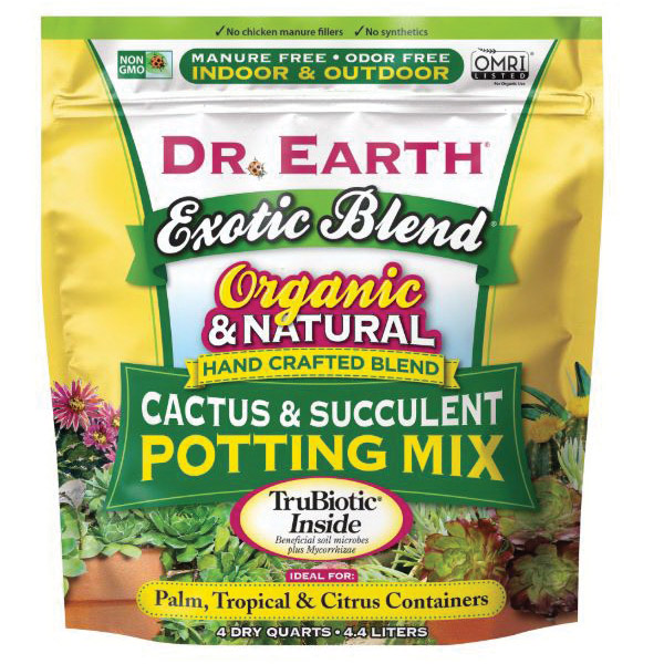 Dr. Earth 844 Cactus and Succulent Potting Mix, Dark Brown, 16 qt Container