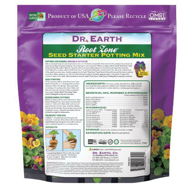 Dr. Earth Root Zone 823 Seed Starter Potting Mix, Dark Brown, 8 qt Container - 2