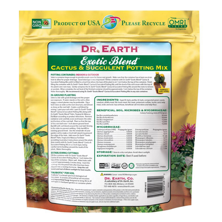 Dr. Earth 815 Cactus and Succulent Potting Mix, 4 qt