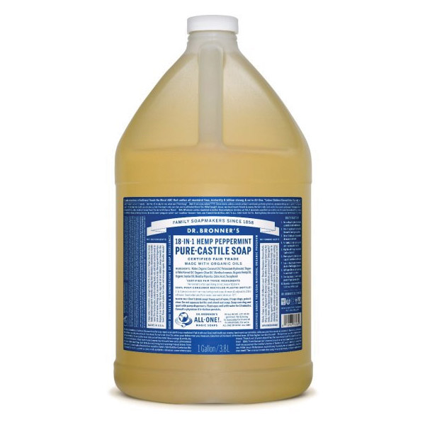 DR. BRONNER'S 371512 Pure-Castile Soap, Liquid, Clear/Slightly Hazy Brown, Peppermint, 1 gal Bottle - 1
