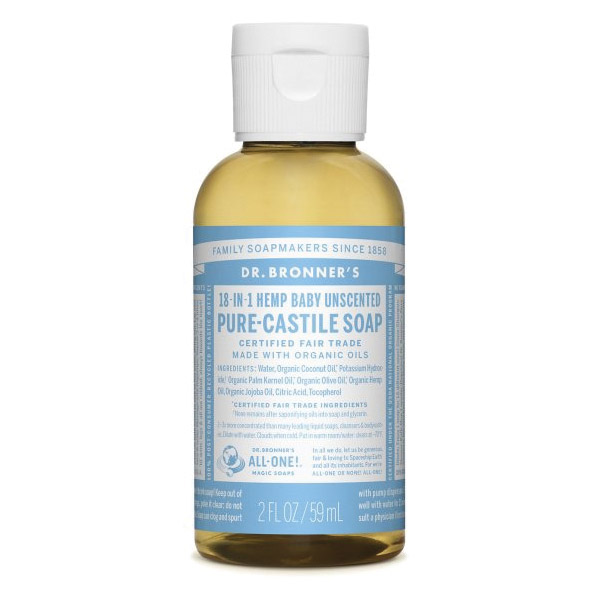 DR. BRONNER'S 371586 Pure-Castile Soap, Liquid, Clear/Slightly Hazy Brown, Baby Unscented, 2 fl-oz Bottle - 1