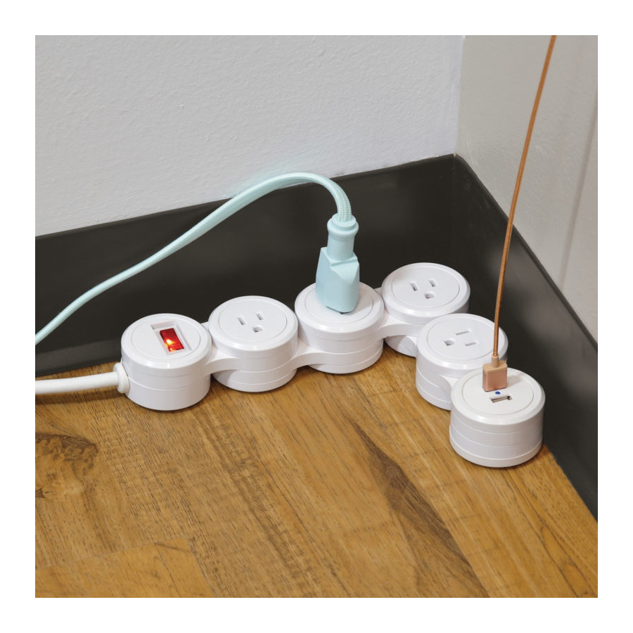 globe Flexigon 7817501 Surge Protector Strip, 6 ft L Cable, 4 -Socket, 3.1 A, White