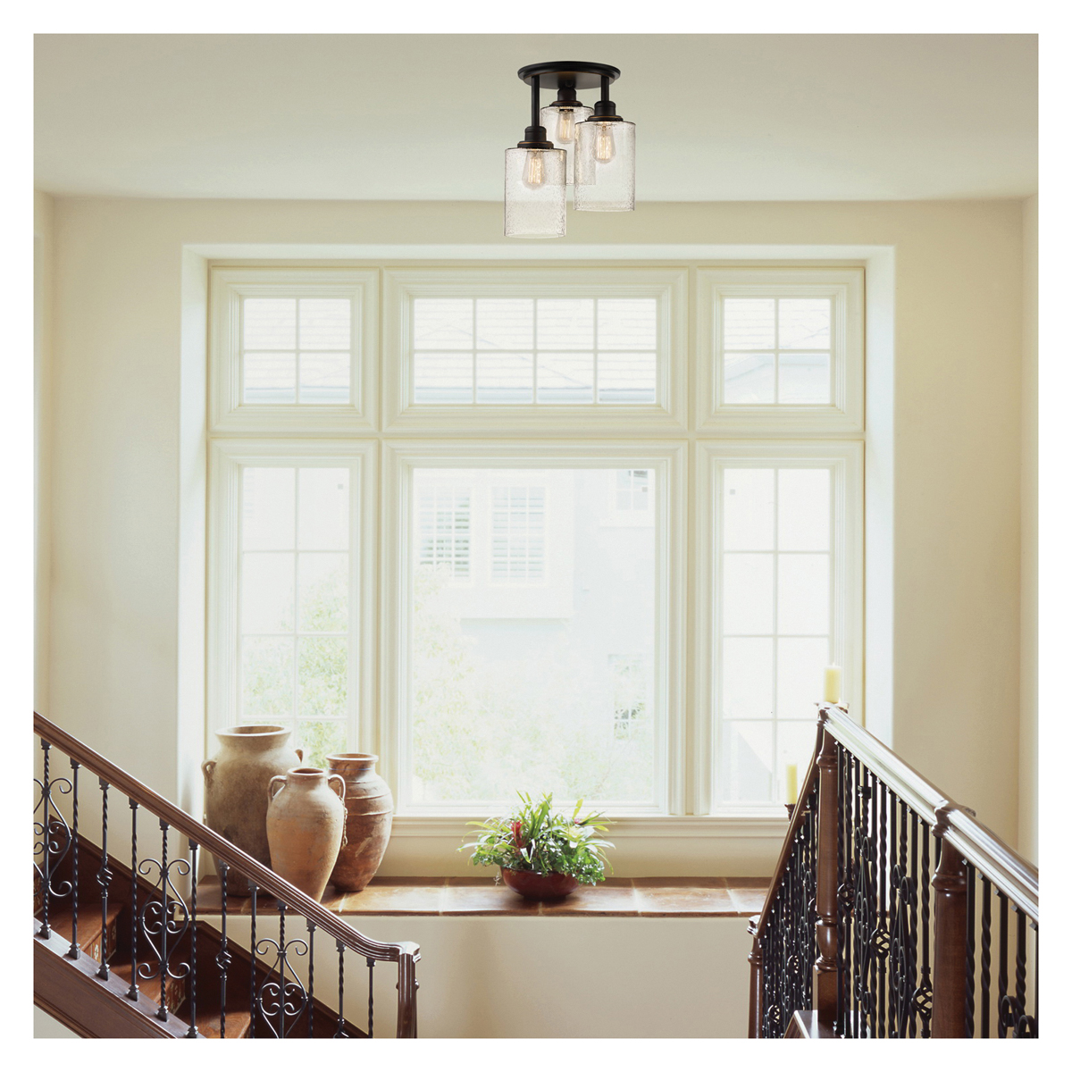 Annecy Semi-Flush Ceiling Light, Globe, 3-Light, Bronze, 13 in W - 2