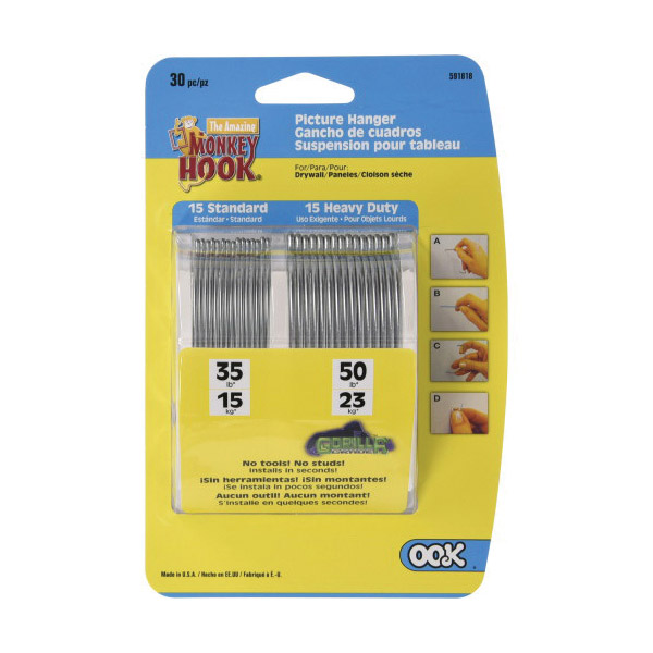 Picture Hanger, Ook, 35-50 lbs, 30 PC, Monkey & Gorilla Hook - 2