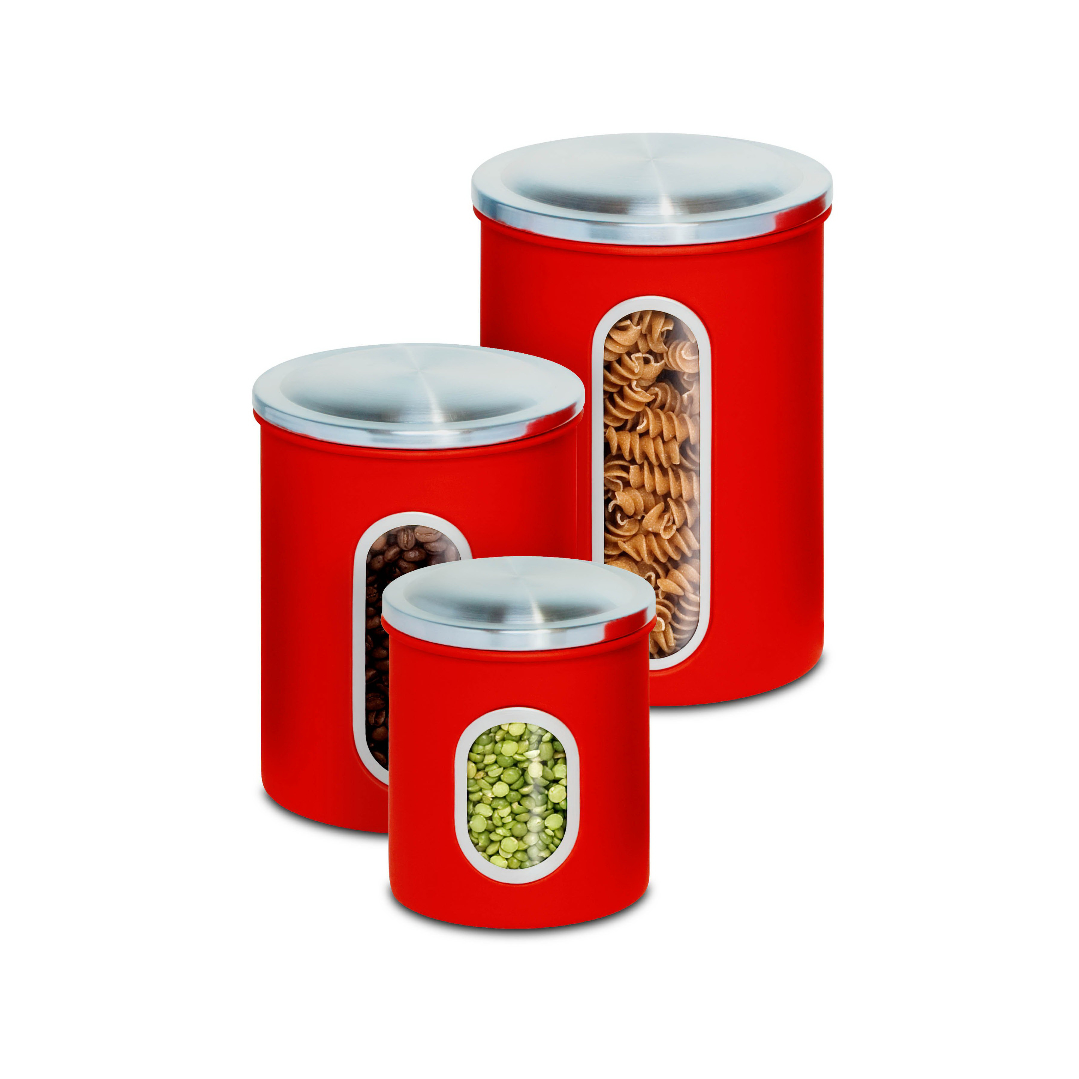 Honey-Can-Do KCH-03011 Canister Set, Stainless Steel, Red