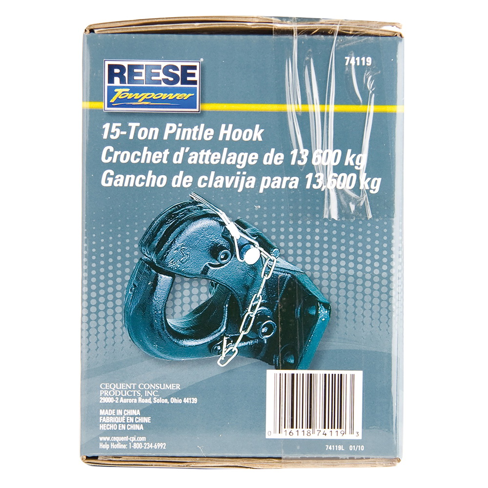 Reese Towpower 74119 Pintle Hook, 2-1/2 in Dia Eye, 30,000 lb Working Load, Steel, Powder-Coated