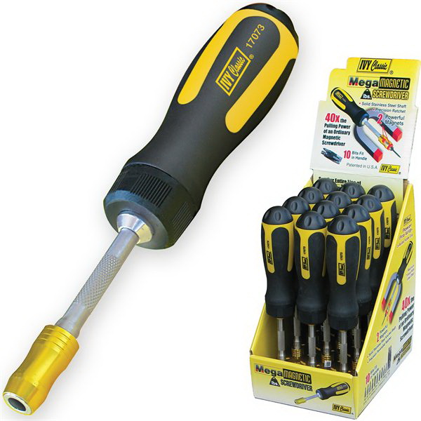 IVY Classic Mega-Magnetic Series 17073 Ratchet Screwdriver, #1, #2, #3, #6-8, #8-10, #10-12, T15, T20 Drive, 9 in OAL