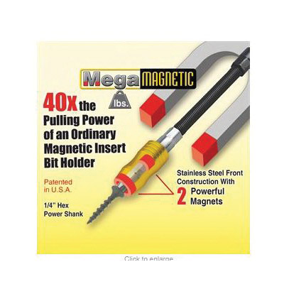 IVY Classic Mega-Magnetic Impact Plus 44768 Flexible Bit Holder, 1/4 in Shank, Hex Shank, Stainless Steel