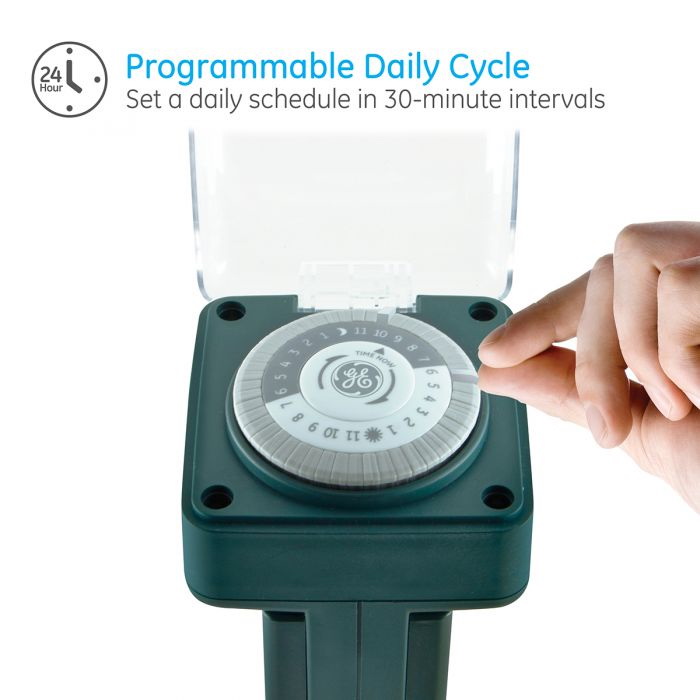 GE 29972 Mechanical Stake Timer, 15 A, 125 VAC, 1875 W, 6 -Outlet, Green