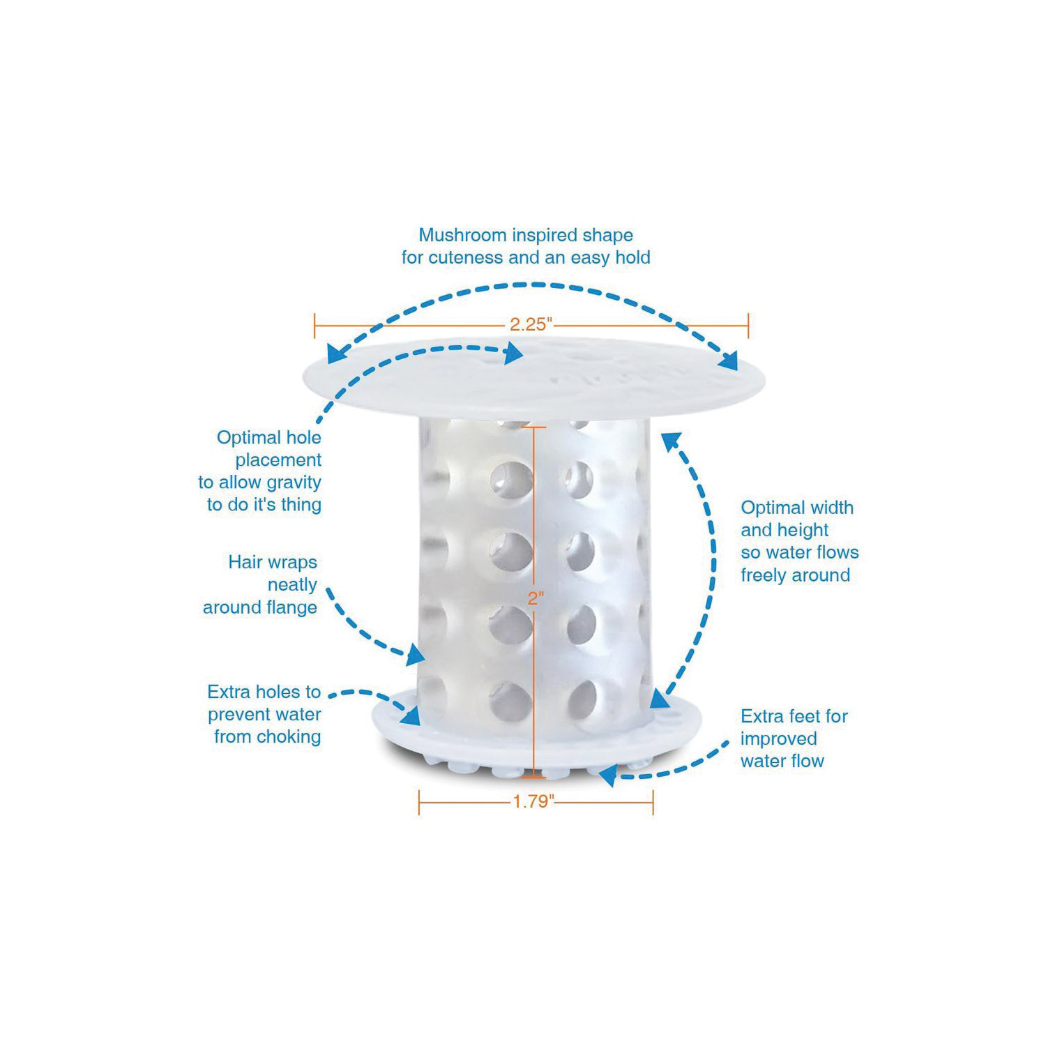 TUBSHROOM 2161-WP-120 Hair Catcher Tub Drain, Silicone - 3