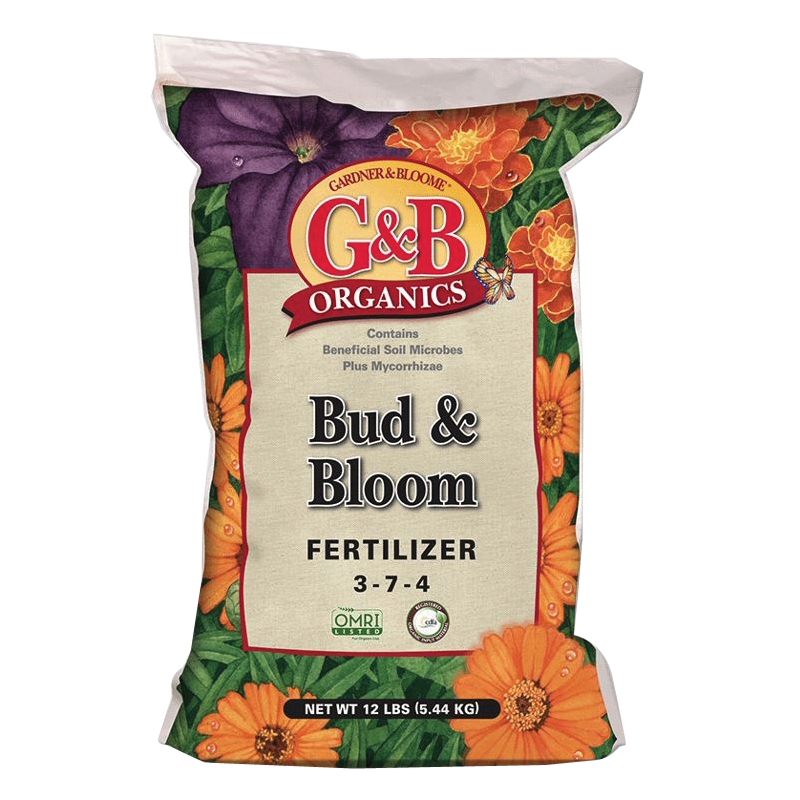 G&B Organics 8653 Bud and Bloom Fertilizer, 12 lb, Bag, Solid, 3-7-4 N-P-K Ratio