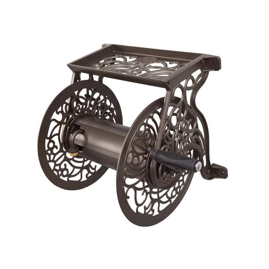 Liberty Garden 704 Decorative Hose Reel, 5/8 in Hose, 125 ft L Hose, Manual Crank Winding, Aluminum