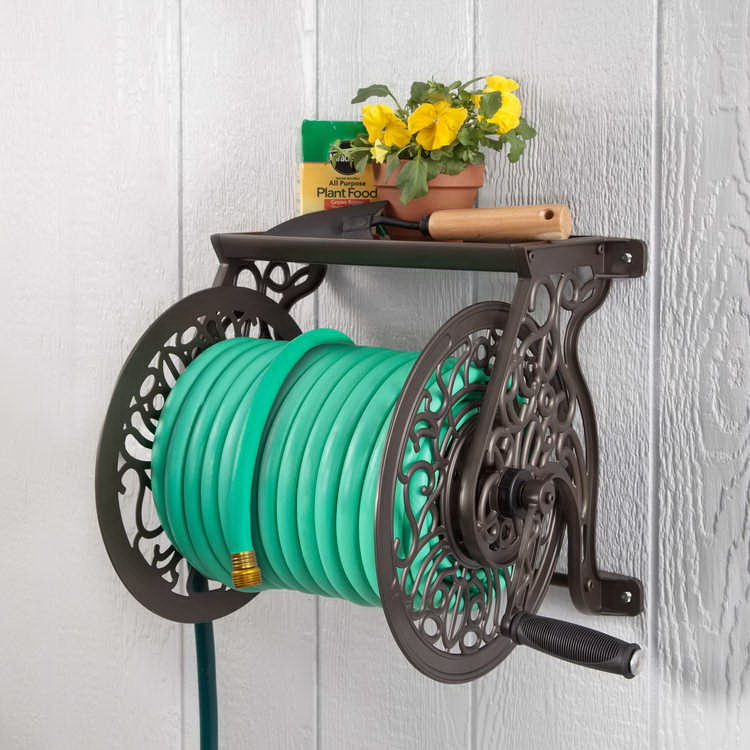 Liberty Garden 704 Decorative Hose Reel, 5/8 in Hose, 125 ft L Hose, Manual Crank Winding, Aluminum