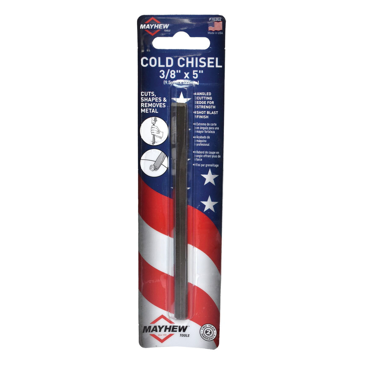 Mayhew 10302 Cold Chisel, 3/8 in Tip, 7-3/4 in OAL, Steel Blade - 2