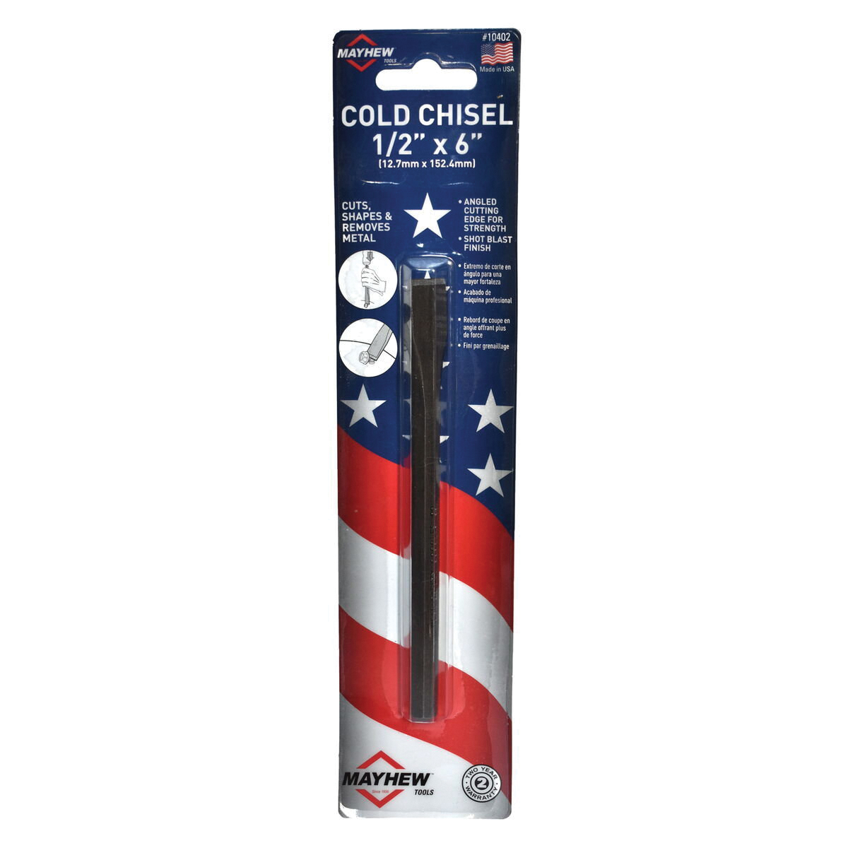 Mayhew 10402 Cold Chisel, 1/2 in Tip, 5 in OAL, Steel Blade - 1