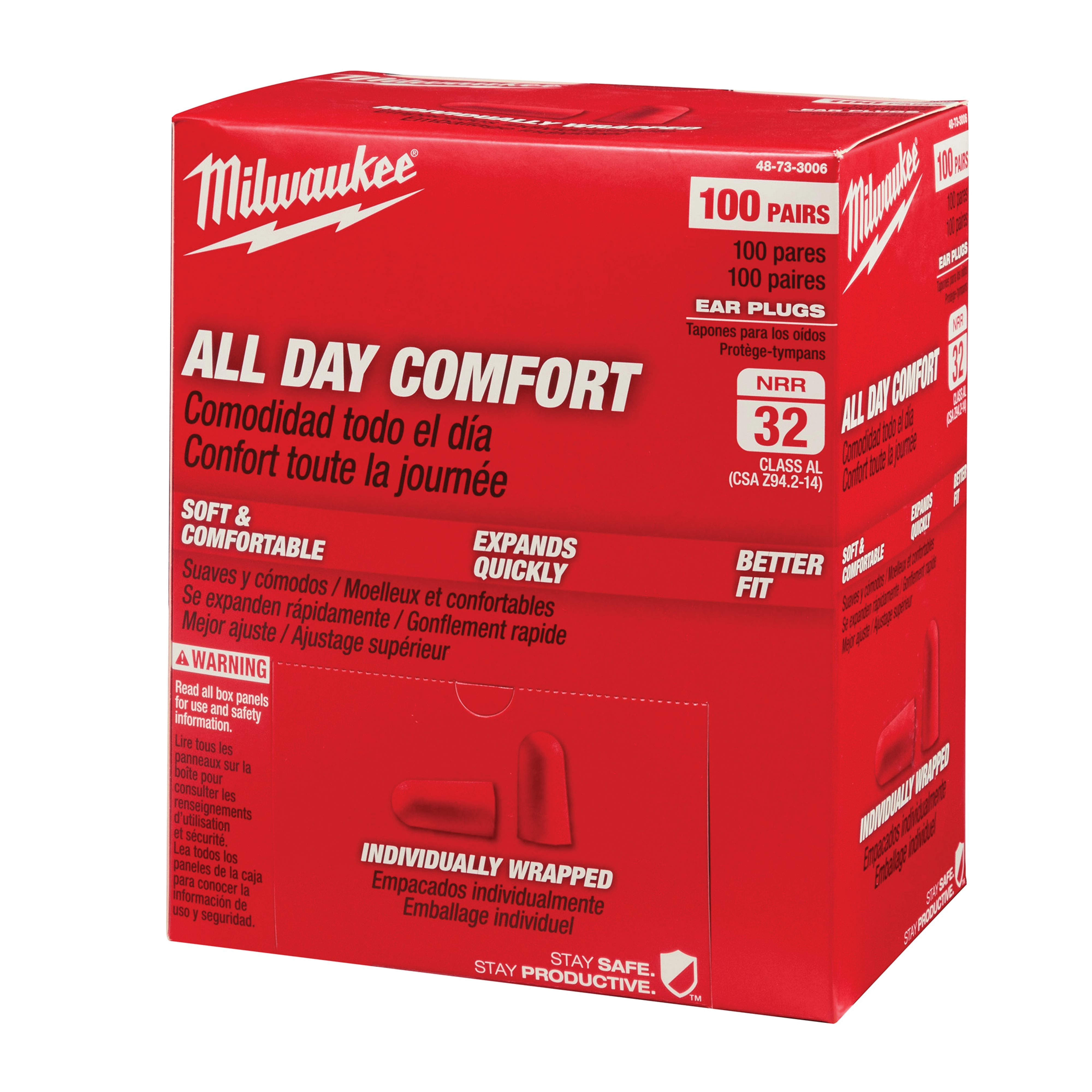 Milwaukee 48-73-3006 Ear Plugs, 32 dB NRR, Tapered, One-Size Ear Plug, Foam Ear Plug, Red Ear Plug - 5