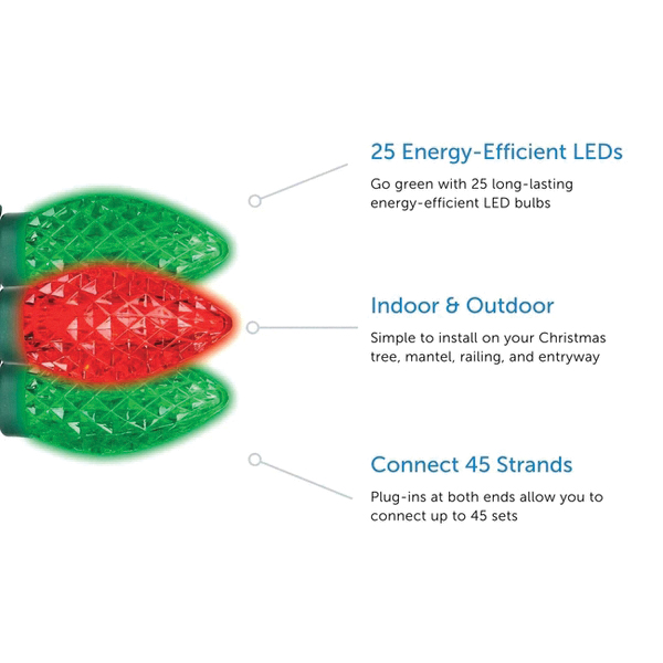 Noma 2935-88 String Light Set, Warm White, Holiday Wonderland, 25-Lamp, LED, Warm White, 14 ft L