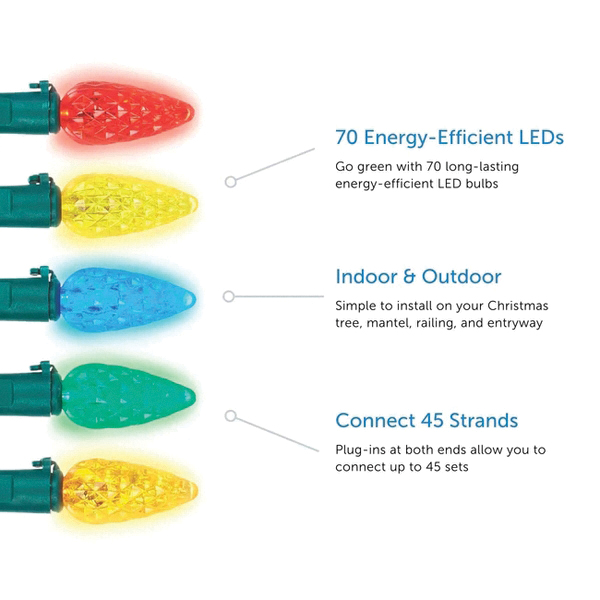 Noma 47872-88A String Light Set, Multi-color, Holiday Wonderland, 70-Lamp, Multi-Color, 18.6 ft L