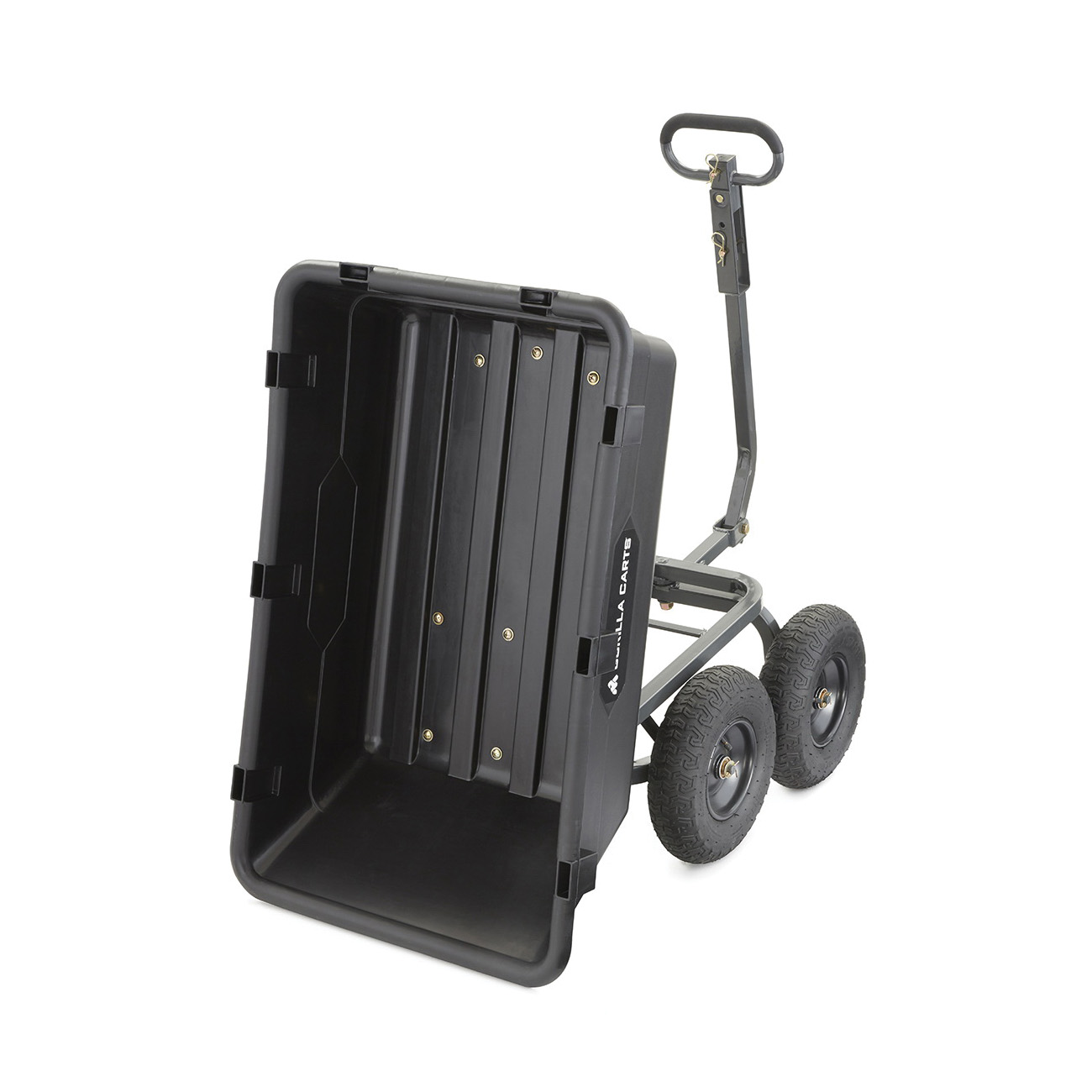 Gorilla Carts GOR6PS Yard Dump Cart, 1200 lb, 4-Wheel, 13 in Wheel, Pneumatic Wheel, Pull, Tow Handle, Black