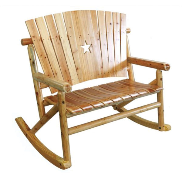 Leigh Country Aspen TX 95111 Double Rocker with Star, 51.2 in OAW, 36.6 in OAD, 44.09 in OAH, Acacia Wood