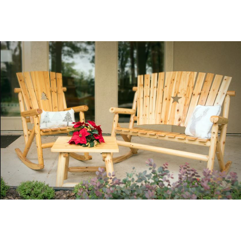 Leigh Country Aspen TX 95111 Double Rocker with Star, 51.2 in OAW, 36.6 in OAD, 44.09 in OAH, Acacia Wood