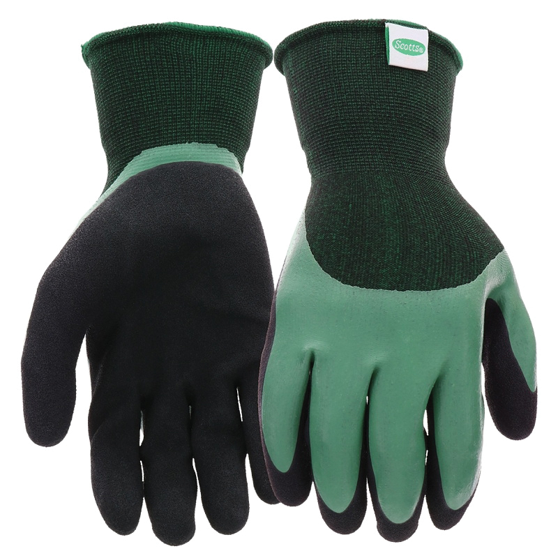 SC30602/L Dipped Gloves, Men's, L, Elastic Knit Wrist Cuff, Rubber Latex Coating, Black/Green