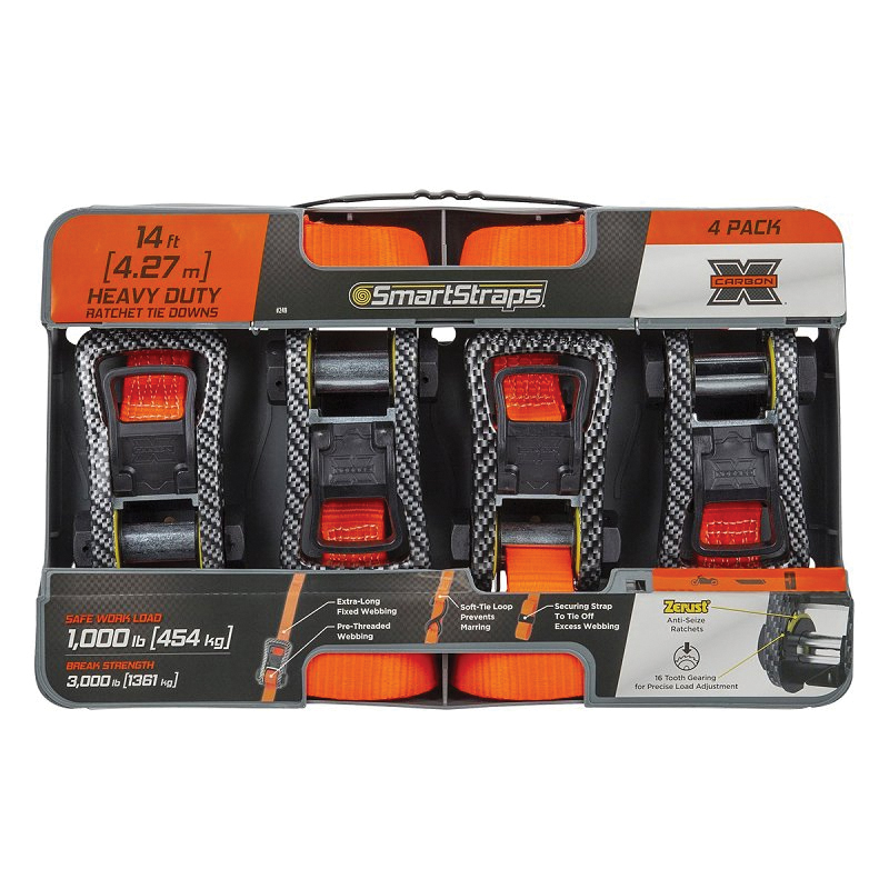 249 Tie-Down, 1-1/4 in W, 14 ft L, Steel, Orange, 1000 lb