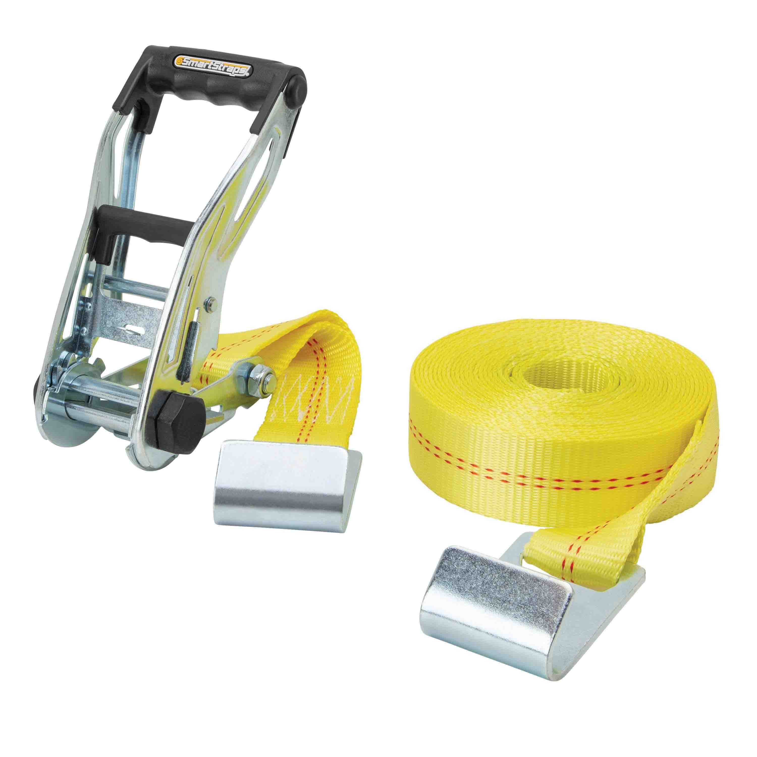 Rachet X Series 263 Stamped Rail Tie-Down, 2 in W, 27 ft L, Polyester/Steel, Yellow, 3333 lb
