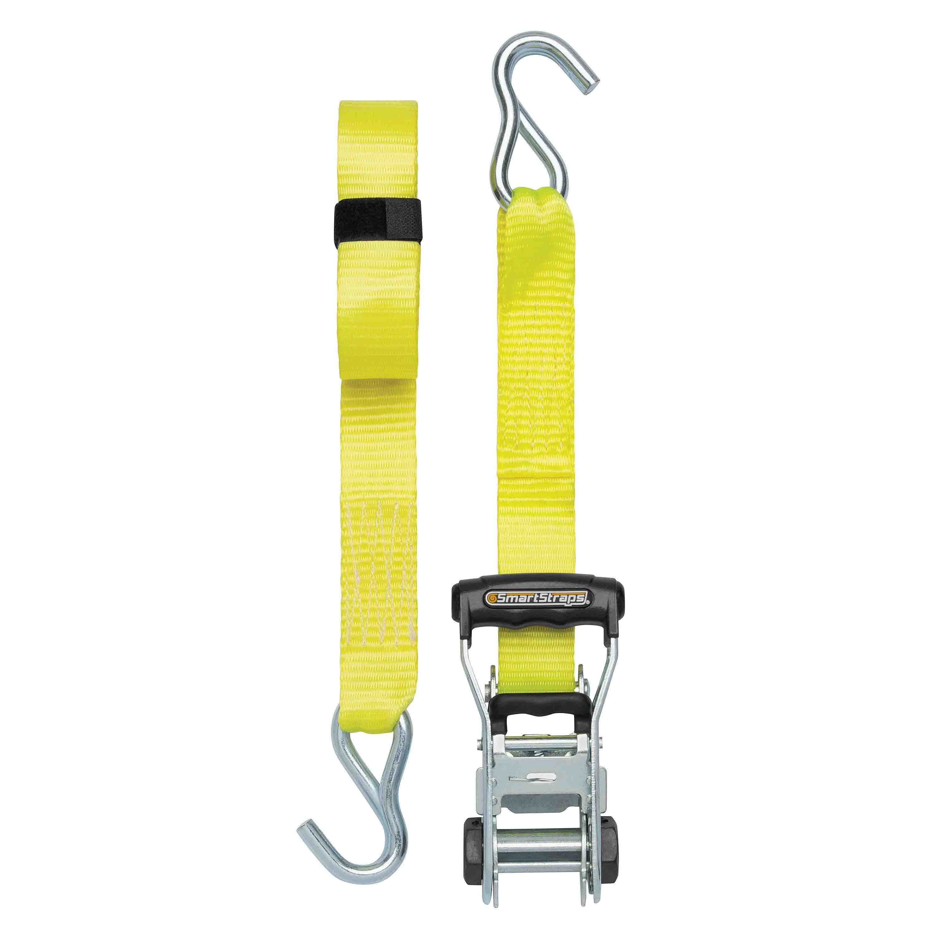 Rachet X Series 351 Stamped Rail Tie-Down, 1-1/2 in W, 14 ft L, Polyester/Steel, Yellow, 1667 lb