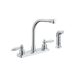 Banner 750 Series 751-SB Two-Handle Kitchen Faucet, Brass, Chrome Plated, Deck, 8 in Faucet Centers, Lever Handle
