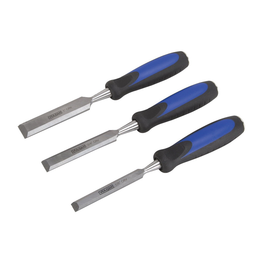 JL-CH3PC Chisel Set with Striking Cap, 4-Piece, CRV, Polished, Blue and Black