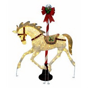 Holiday Wonderland 218-DE8118TWL Christmas Figurine, 60 in H, Carousel Horse, Cotton/Metal, LED