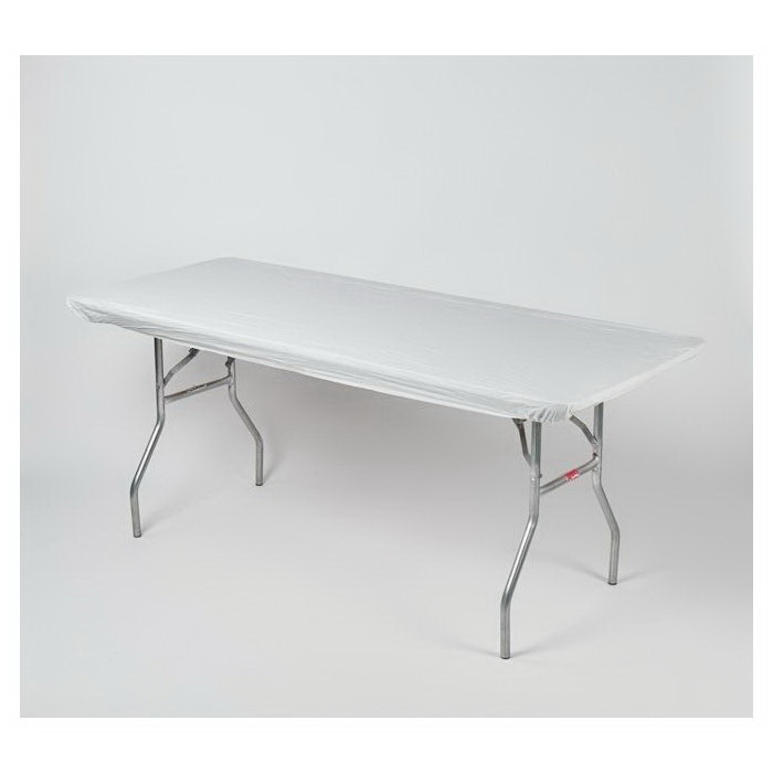 Kwik-Covers 3096PK-W Table Cover with Elastic Edging, 96 in L, 30 in W, Plastic/Vinyl, White, 25/PK - 1