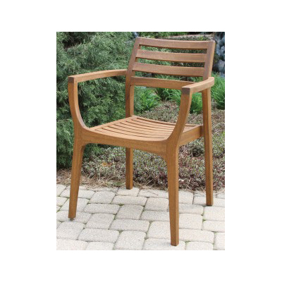 Outdoor Interiors 20420 Danish Stacking Arm Chair, 23-1/2 in W, 18 in D, 33 in H, Eucalyptus Wood, Brown, Umber Stain - 1