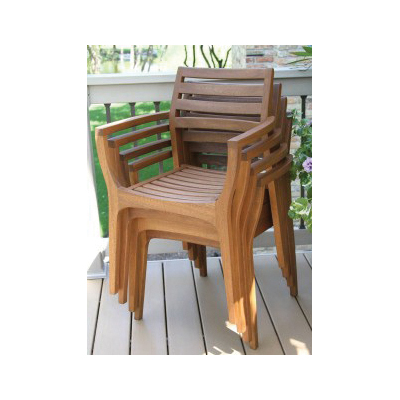 Outdoor Interiors 20420 Danish Stacking Arm Chair, 23-1/2 in W, 18 in D, 33 in H, Eucalyptus Wood, Brown, Umber Stain - 3