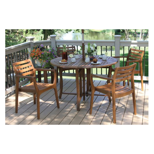 Outdoor Interiors 20420 Danish Stacking Arm Chair, 23-1/2 in W, 18 in D, 33 in H, Eucalyptus Wood, Brown, Umber Stain - 4