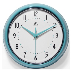 Infinity Instruments 10940-TQSE Retro Clock, Round, Turquoise Frame, Metal Clock Face, Analog