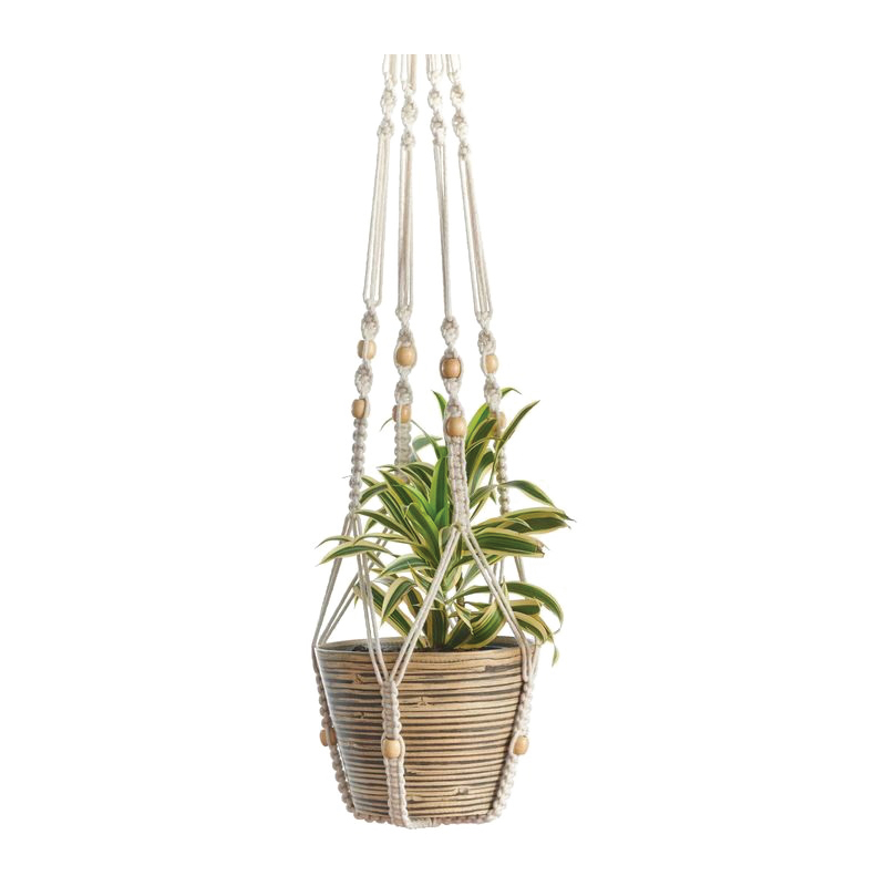 Primitive Planters 36 in. Natural Jute Knotted Rope Plant Hanger