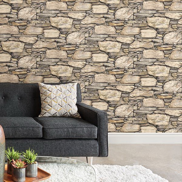 Decorative Wallpaper, Brewster, 20.5 in W, Hadrian Stone, Vinyl, Rustic - 2