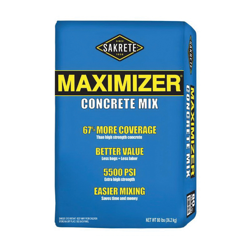 65200007 Maximizer Concrete Mix, Gray, Solid, 80 lb Bag