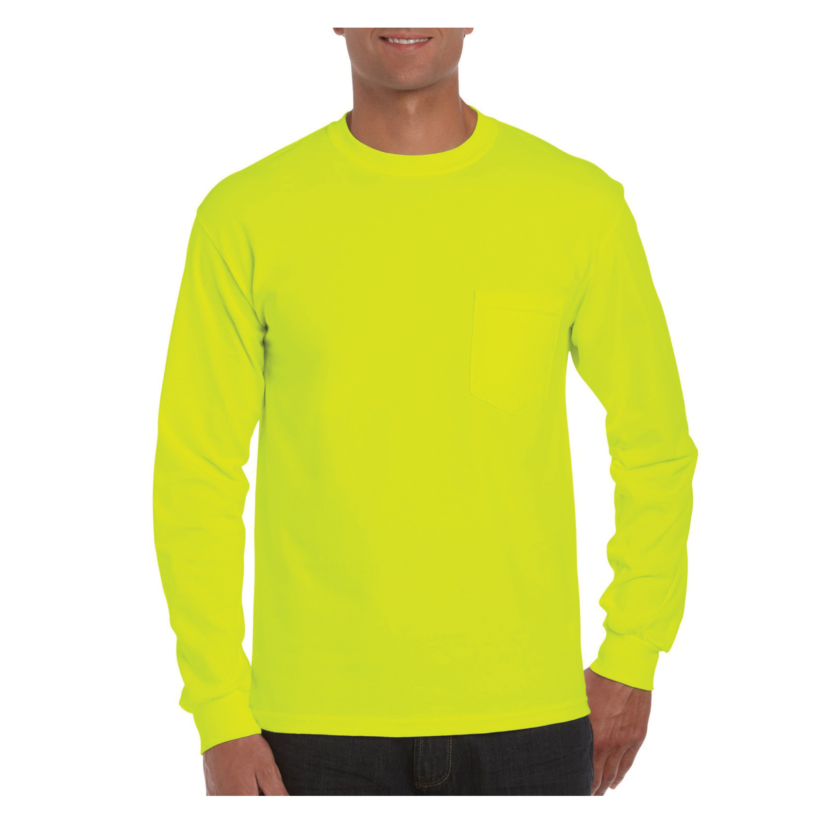 Gildan Ultra Cotton Series 2410-GRN-2XL T-Shirt, 2XL, Safety Green, Cotton, Classic Fit, Long Sleeve