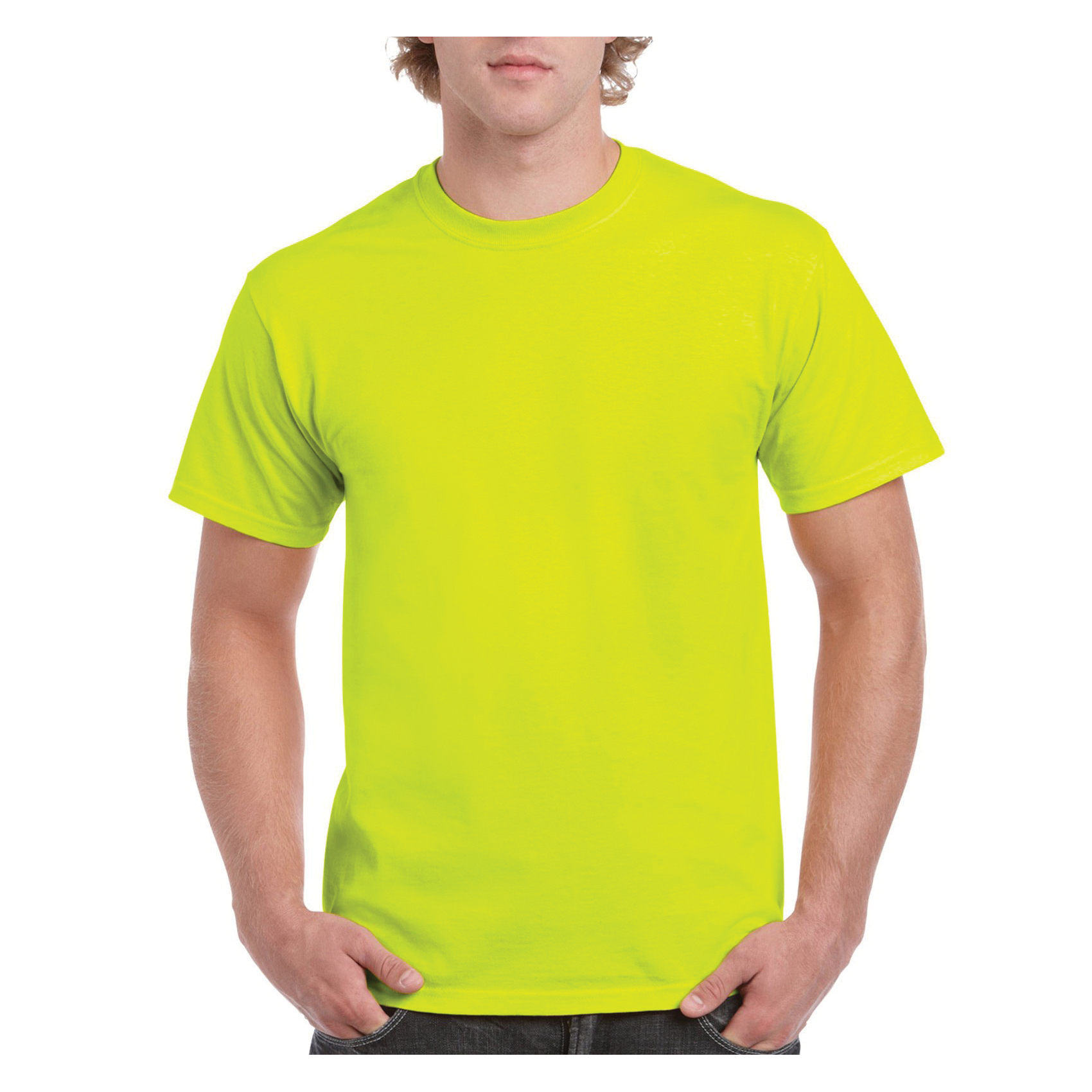 Gildan Ultra Cotton Series 2000-GRN-2XL T-Shirt, 2XL, Cotton, Safety Green, Short Sleeve, Classic Fit