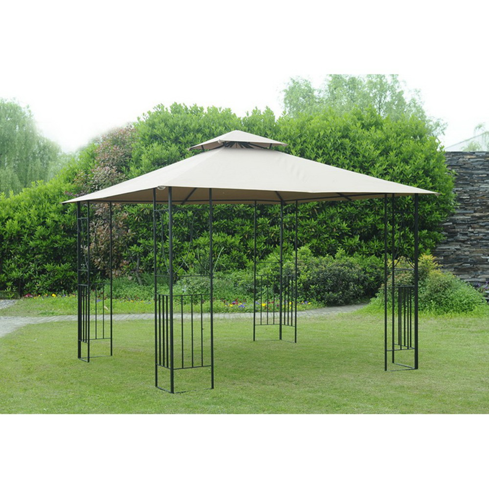 Sunjoy Group L-GZ812PST-B Cross Aim Gazebo, 10 ft W Exterior, 10 ft H Exterior, Steel Frame, Tan