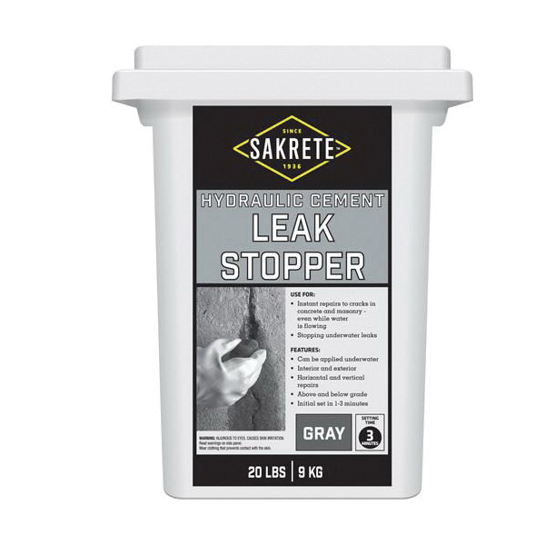 Sakrete 65450006 Leak Stopper Hydraulic Cement, Gray, Powder, 20 lb, Bag