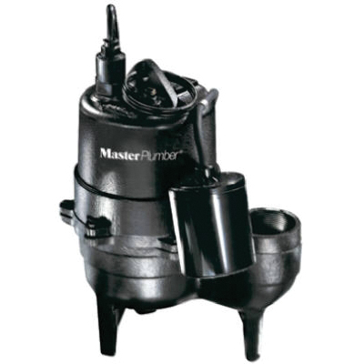 Master Plumber 540155 Sewage Pump, 13 A, 115 V, 1/2 hp, 2 in Outlet, 9000 gph, Iron