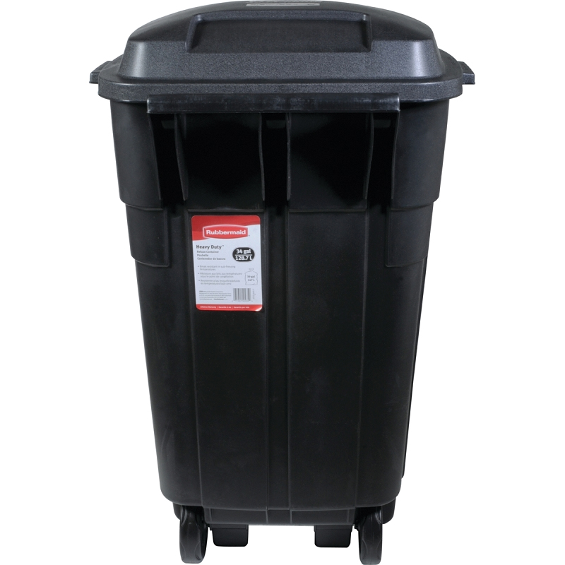 Roughneck FG289804BLA Wheeled Trash Can, 34 gal Capacity, Resin, Black, Detached Lid Closure