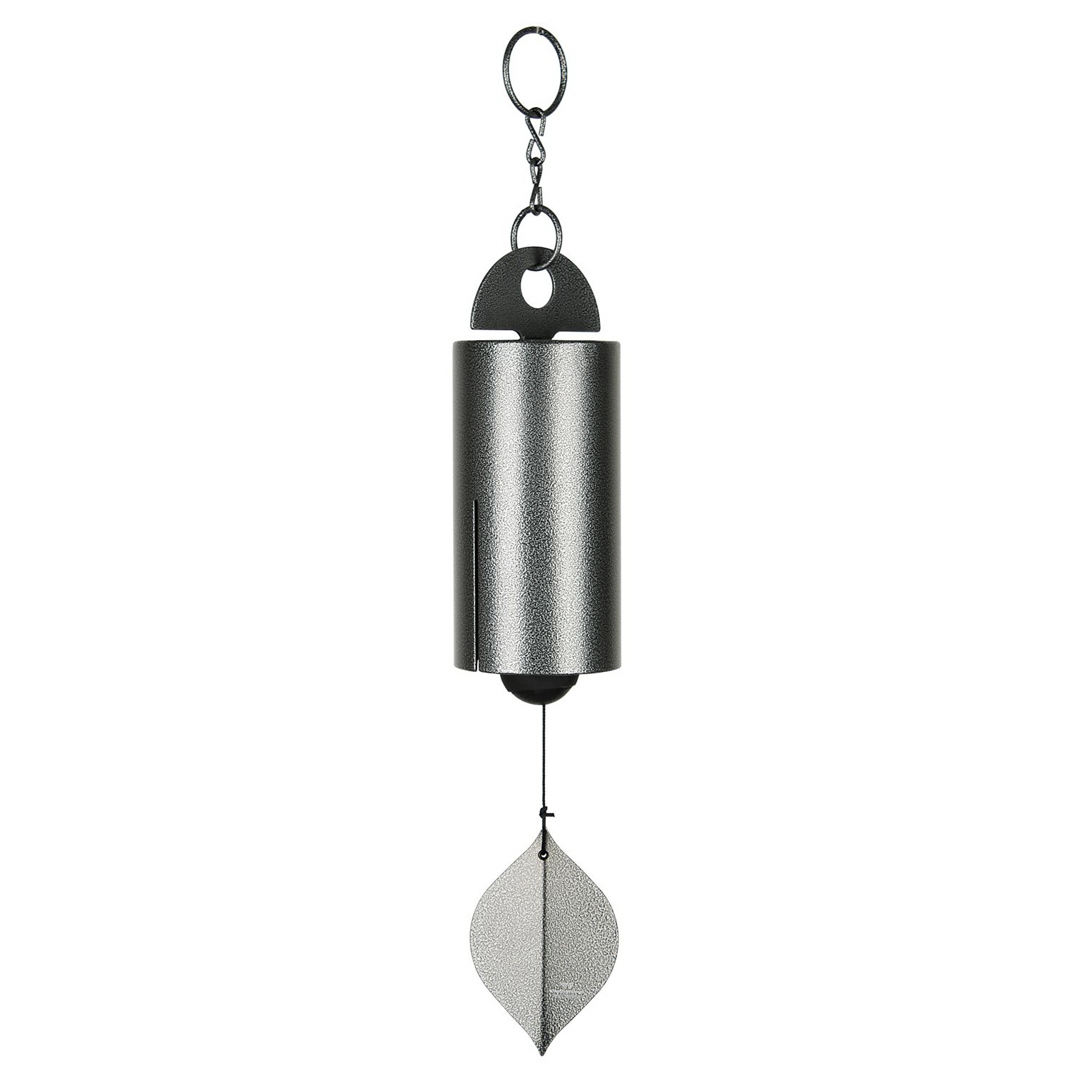 Woodstock Chimes HWMAS Medium Heroic Windbell, Aluminum/Ash Wood/Steel, Black, Antiqued Silver, Hanging Mounting