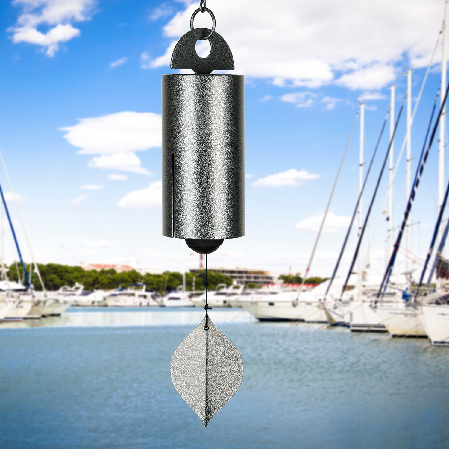 Woodstock Chimes HWMAS Medium Heroic Windbell, Aluminum/Ash Wood/Steel, Black, Antiqued Silver, Hanging Mounting